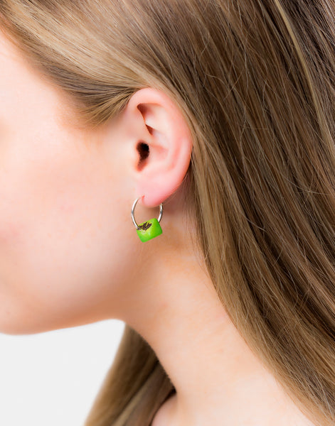 Lime Green Cubo Maxi Silver Hoop Earrings - Pretty Pink Jewellery