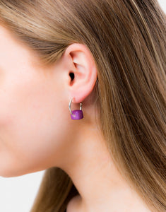 Purple Cubo Maxi Silver Hoop Earrings - Pretty Pink Jewellery