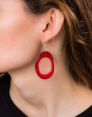Red Loop Tagua Nut Earring - Pretty Pink Jewellery