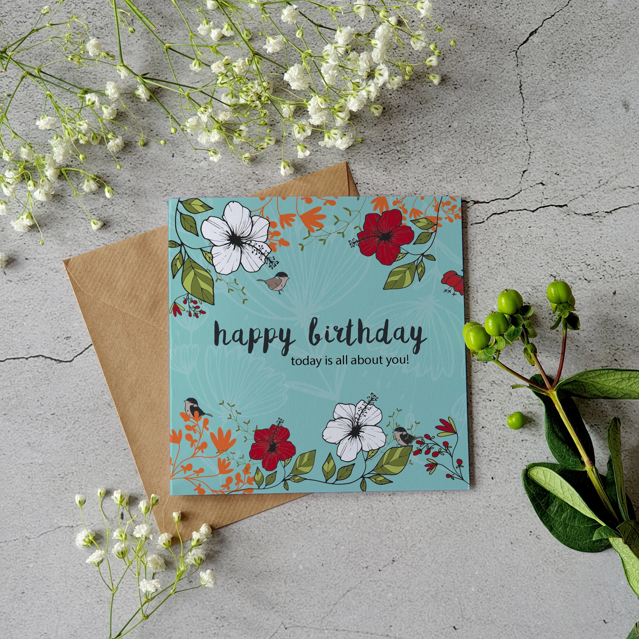 Happy birthday - today is all about you - dusky blue greeting card - Pretty Pink Jewellery