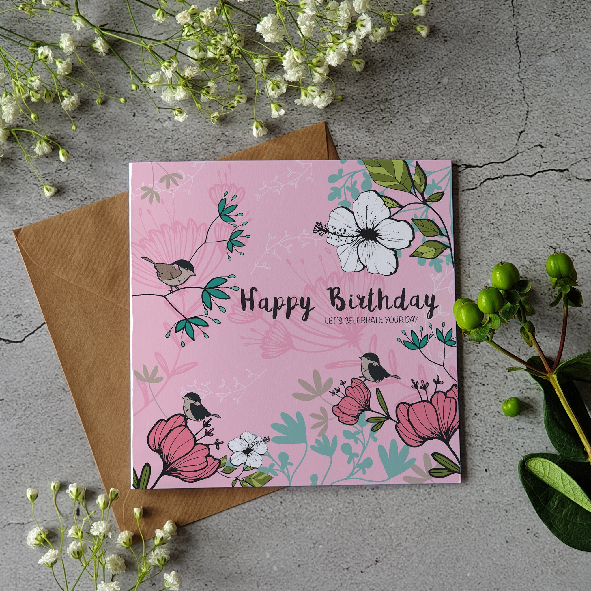 Happy Birthday, Let's Celebrate your Day Greeting Cards - Pretty Pink Jewellery