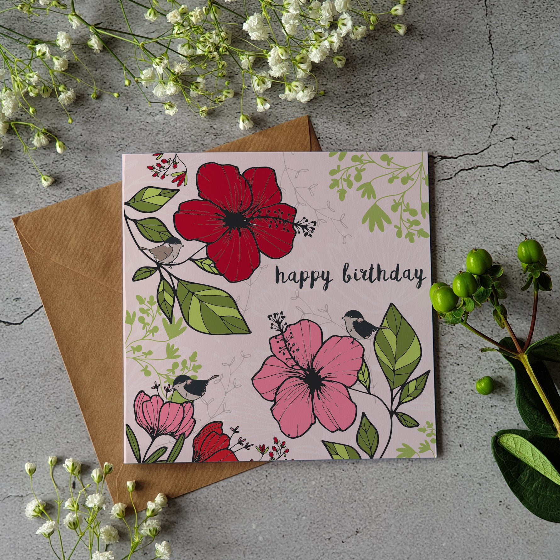 Happy Birthday - dusky pink greeting card - Pretty Pink Jewellery