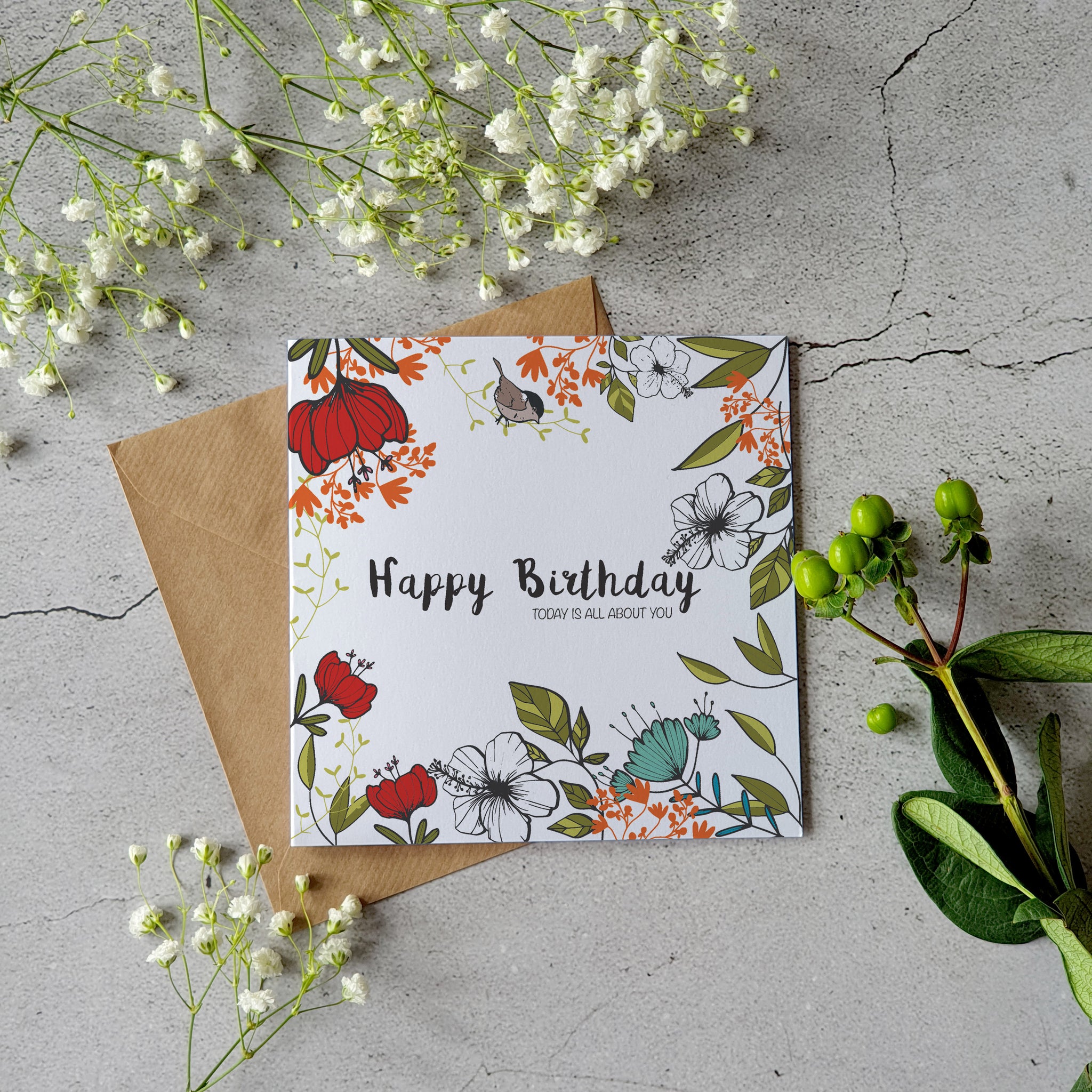 Happy Birthday - Today is all about you - white greeting card - Pretty Pink Jewellery