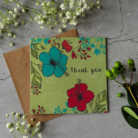 Thank you - Floral green greeting card - Pretty Pink Jewellery