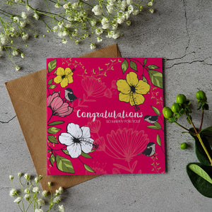 Congratulations- Floral Cerise greeting card - Pretty Pink Jewellery
