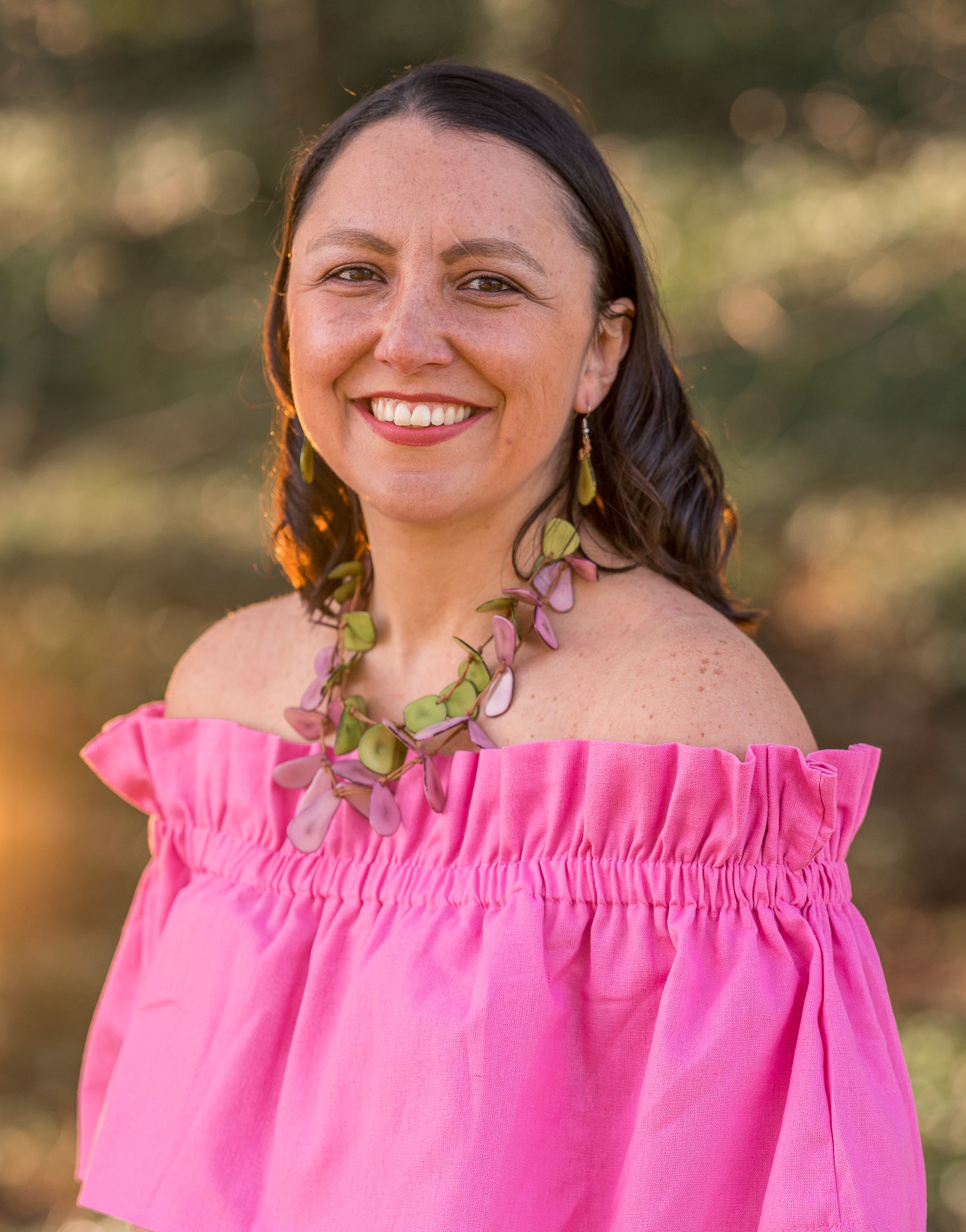 Secca Tagua Necklace - Dusky Pink and Green - Pretty Pink Jewellery