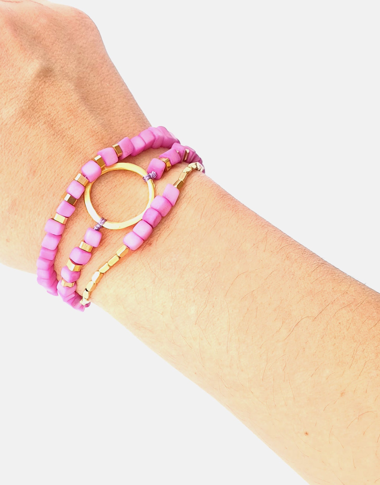 Dainty Triple Tagua Bracelet - Pink - Pretty Pink Jewellery