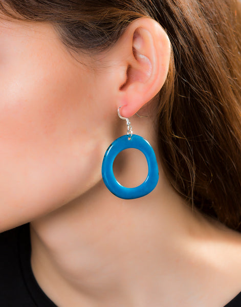 Turquoise Loop Tagua Nut Earring - Pretty Pink Jewellery