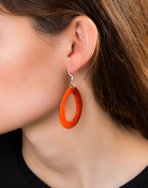 Orange Loop Tagua Nut Earring - Pretty Pink Jewellery