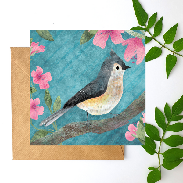 Tufted titmouse greeting card - Blank inside - Pretty Pink Jewellery