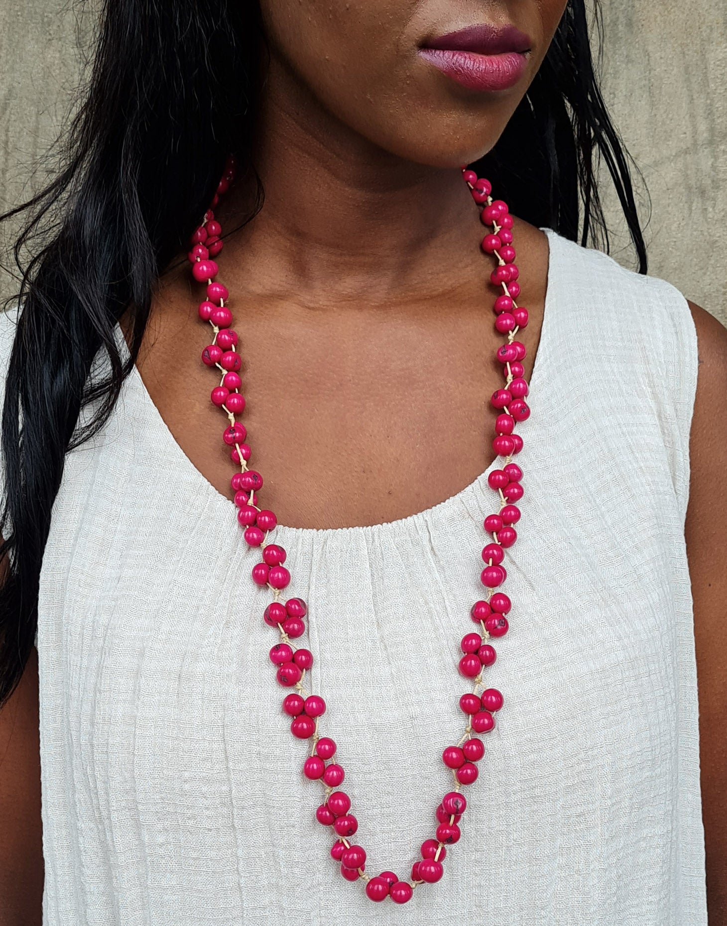 Berry Pink Acai Berry Long Necklace - Warm Colours - Pretty Pink Jewellery