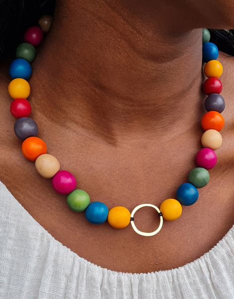 Bola Argola Brass Tagua Necklace - Multicoloured - Pretty Pink Jewellery