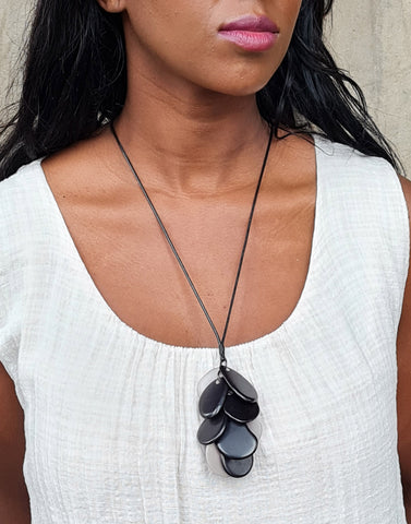 Black/Grey Cacho Tagua Necklace - Pretty Pink Jewellery