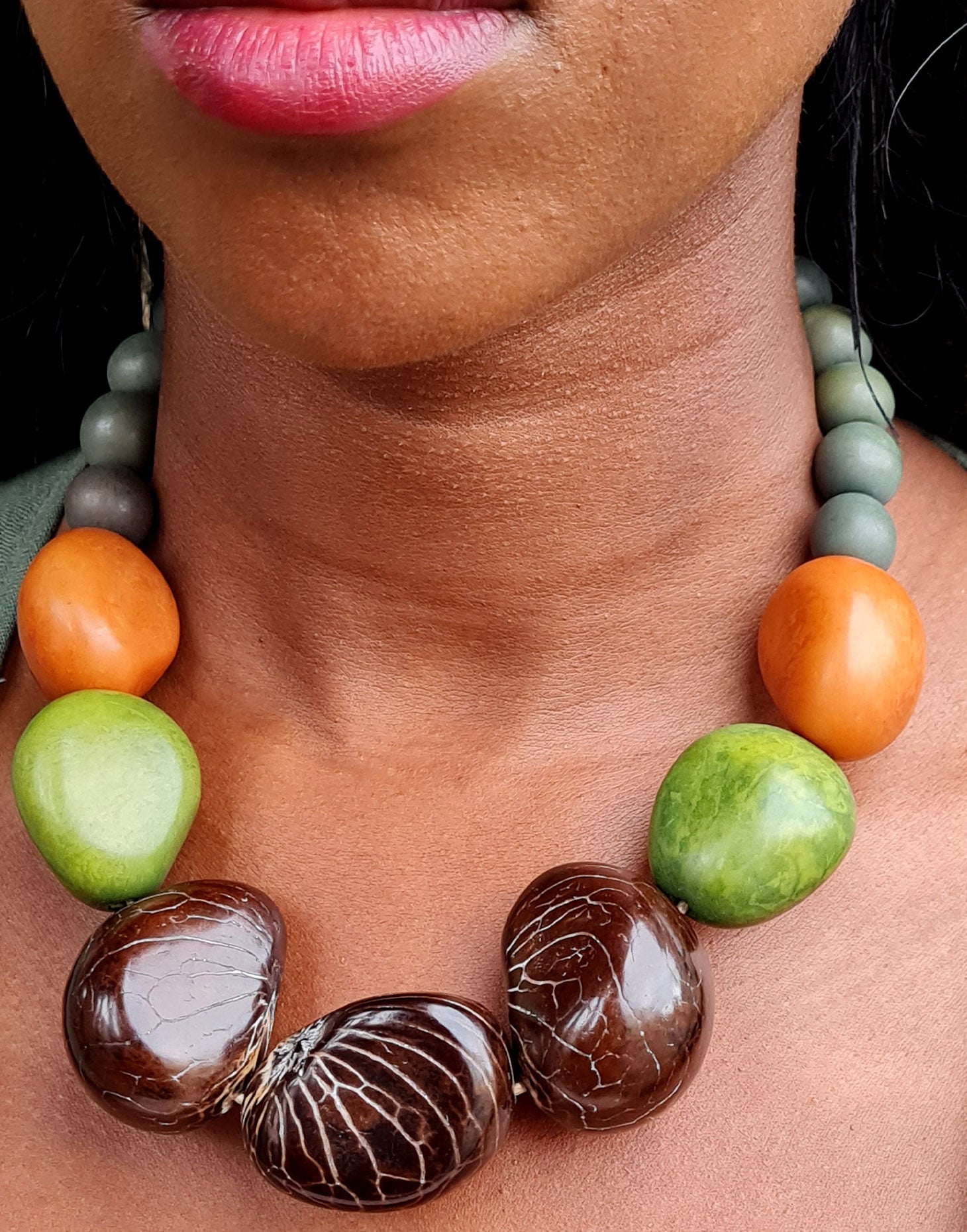 Belo Chunky Tagua Necklace - Green - Pretty Pink Jewellery