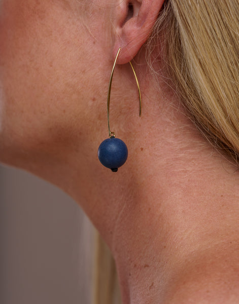 Dark Blue Minimal Drop Tagua Earrings - Pretty Pink Jewellery