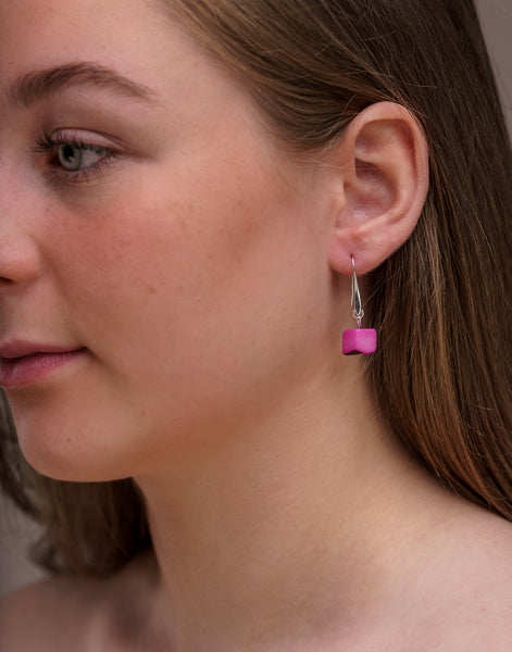 Cubo Tagua Earrings - Pretty Pink Jewellery
