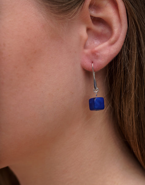 Cobalt Blue Cubo Tagua Earrings - Pretty Pink Jewellery