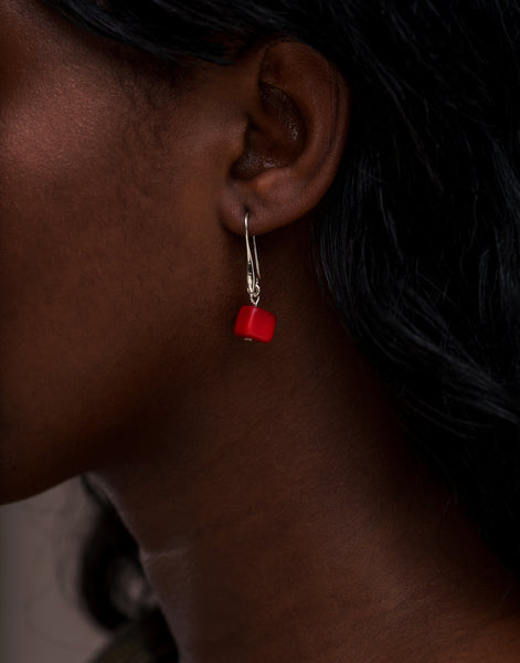 Red Cubo Tagua Earrings - Pretty Pink Jewellery