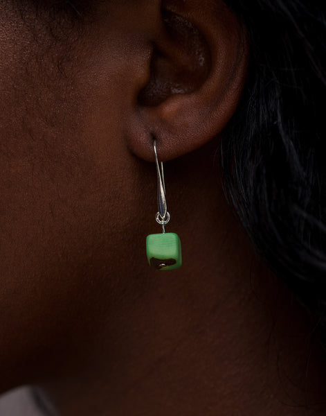 Lime Green Cubo Tagua Earrings - Pretty Pink Jewellery