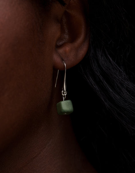 Green Cubo Tagua Earrings - Pretty Pink Jewellery