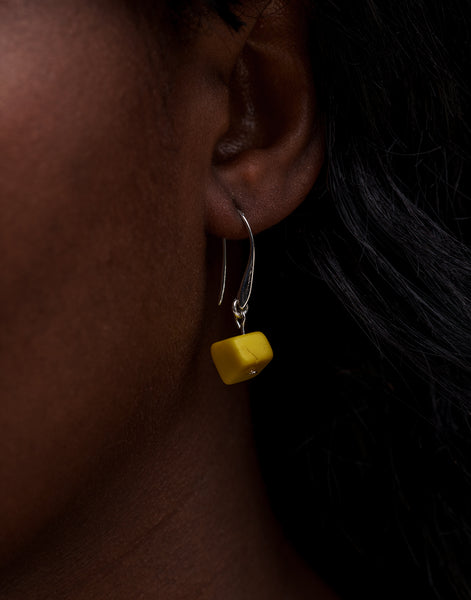 Yellow Cubo Tagua Earrings - Pretty Pink Jewellery