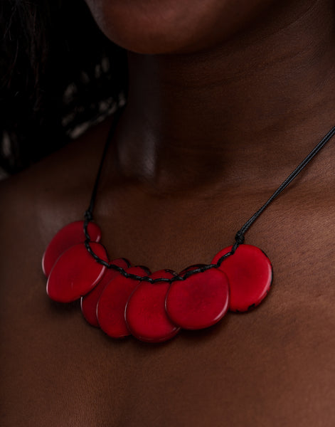 Red Bogota Tagua Slices Adjustable Necklace - Pretty Pink Jewellery