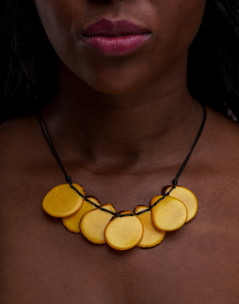 Yellow Bogota Tagua Slices Adjustable Necklace - Pretty Pink Jewellery