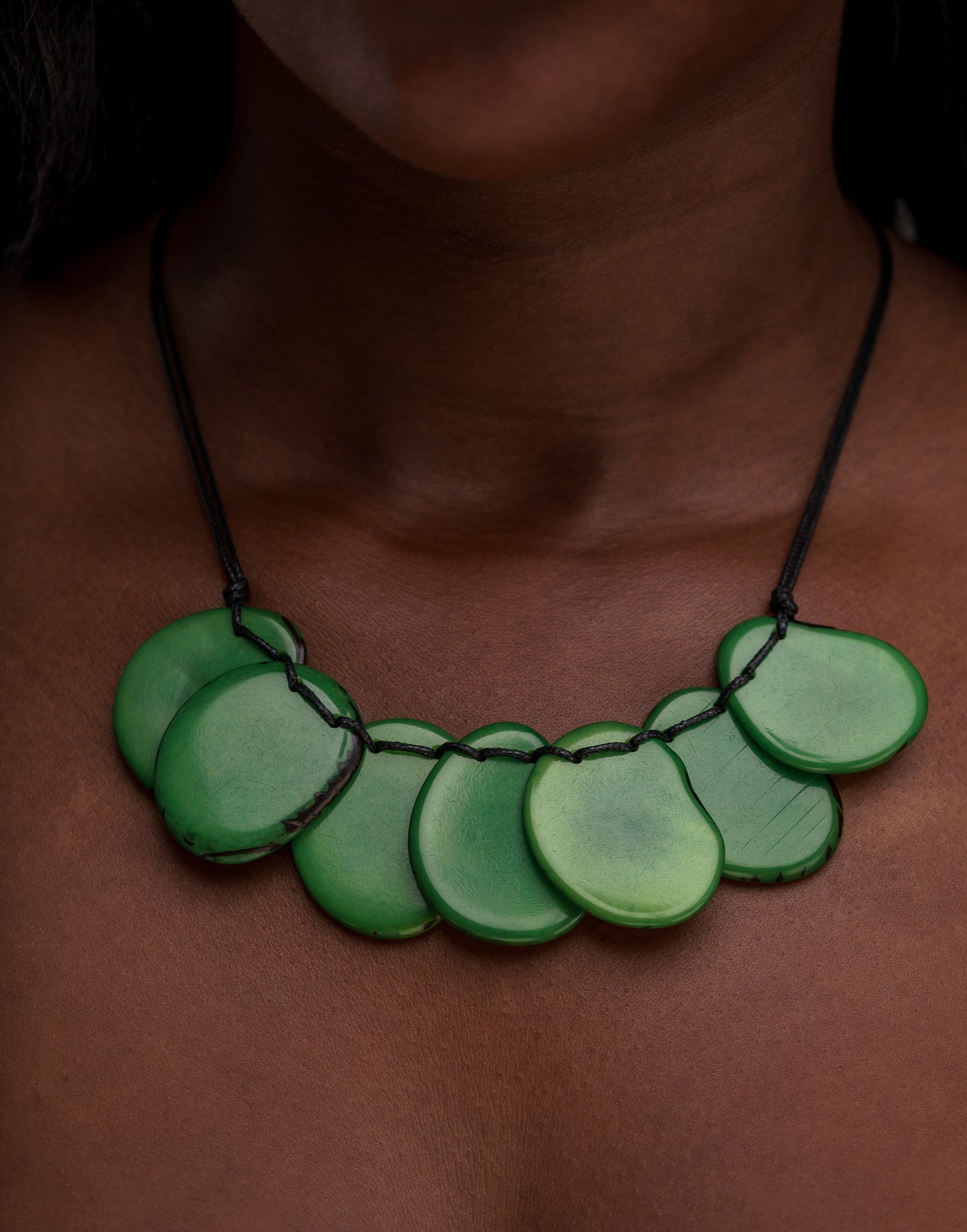 Green Bogota Tagua Slices Adjustable Necklace - Pretty Pink Jewellery