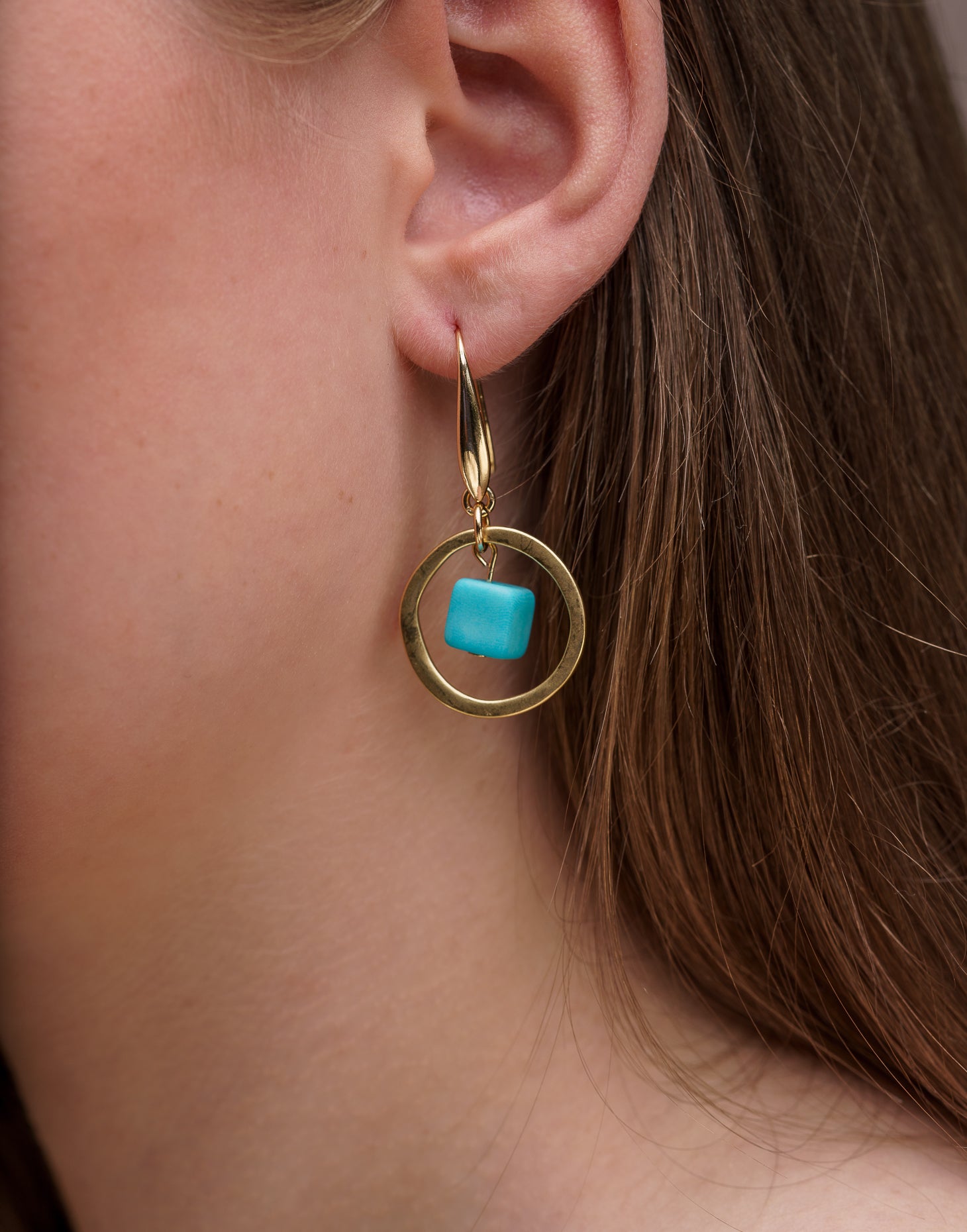 Blue Cubo Brass Hoop Earrings - Pretty Pink Jewellery