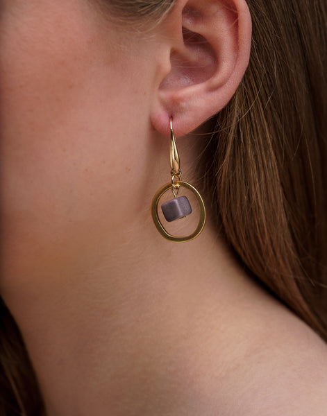 Grey Cubo Brass Hoop Earrings - Pretty Pink Jewellery