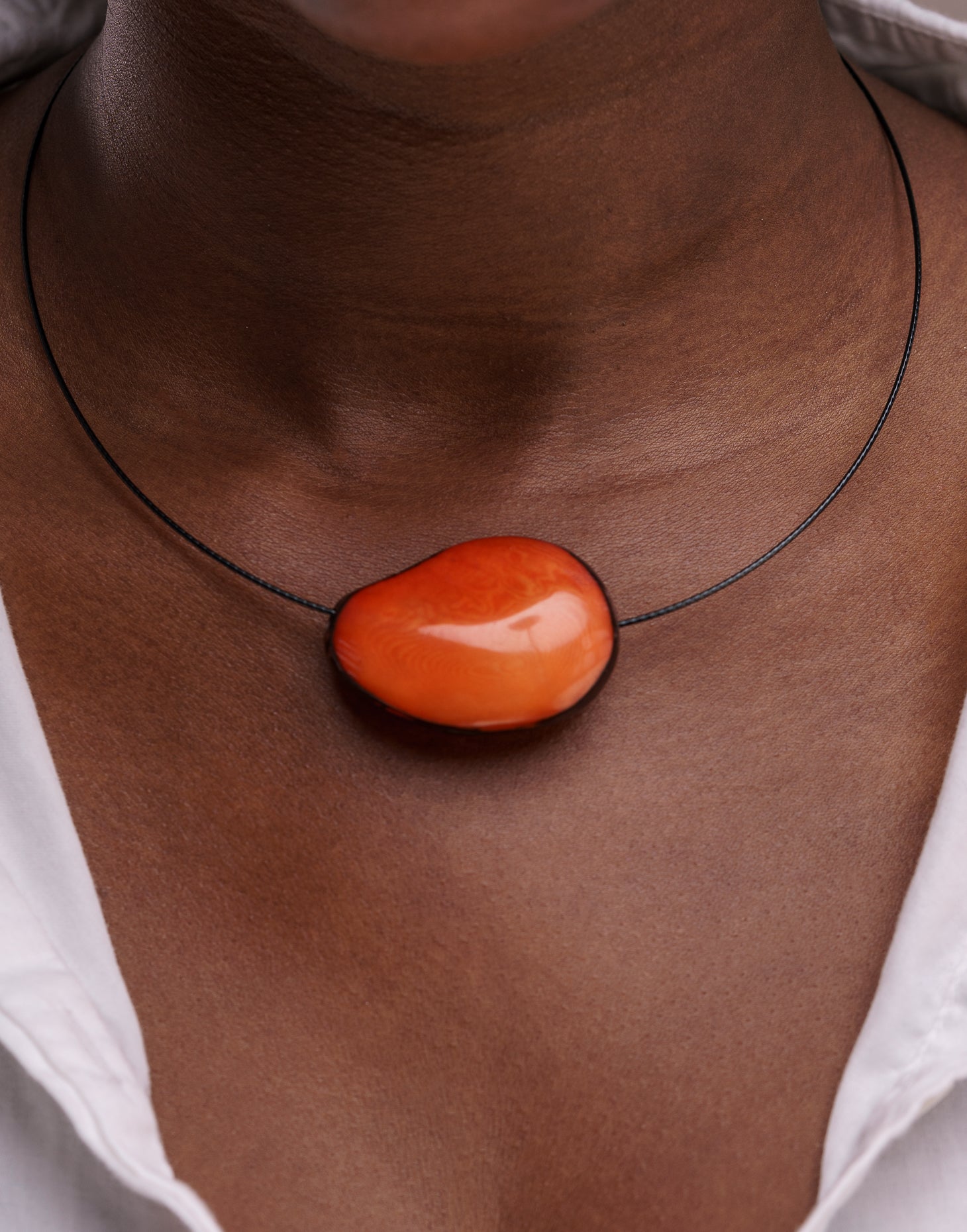 Orange Flattened Seed Wire Necklace - Pretty Pink Jewellery