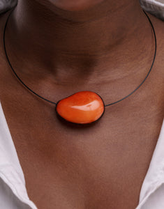 Orange Flattened Seed Wire Necklace - Pretty Pink Jewellery