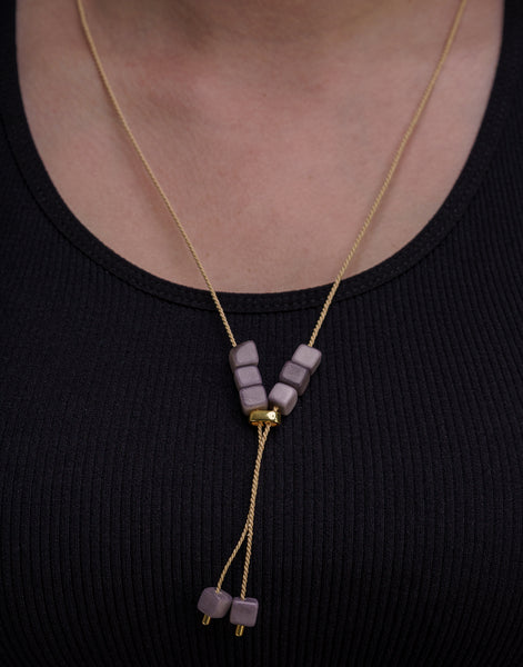 Grey Buriti Lariat Tagua Necklace - Pretty Pink Jewellery