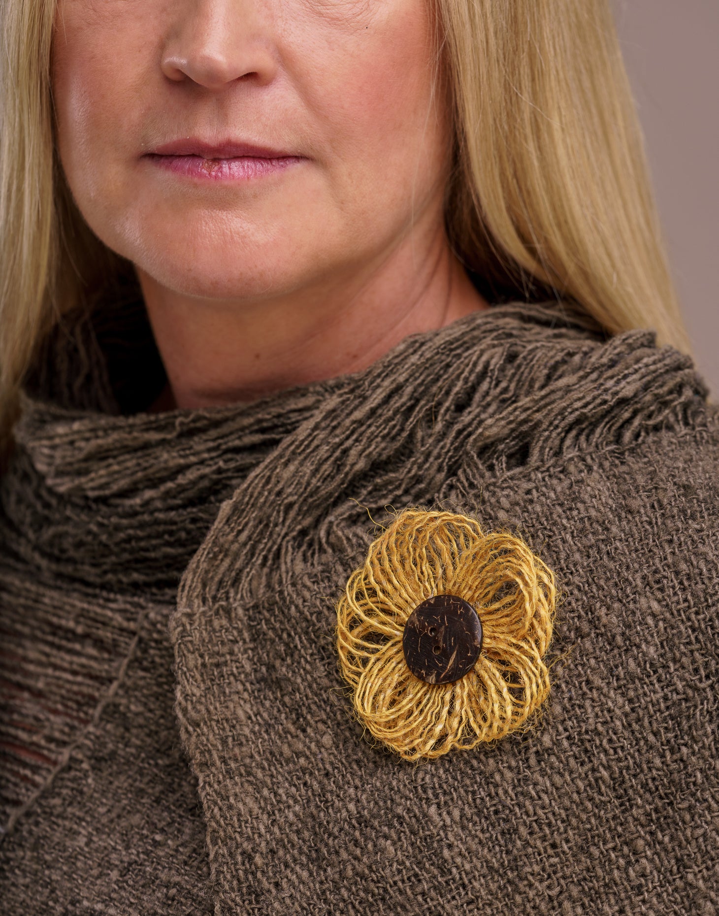 Yellow Jute Flower Brooch - Pretty Pink Jewellery