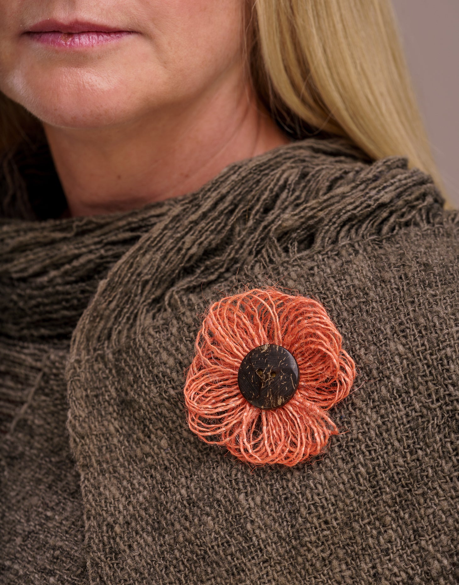 Orange Jute Flower Brooch - Pretty Pink Jewellery
