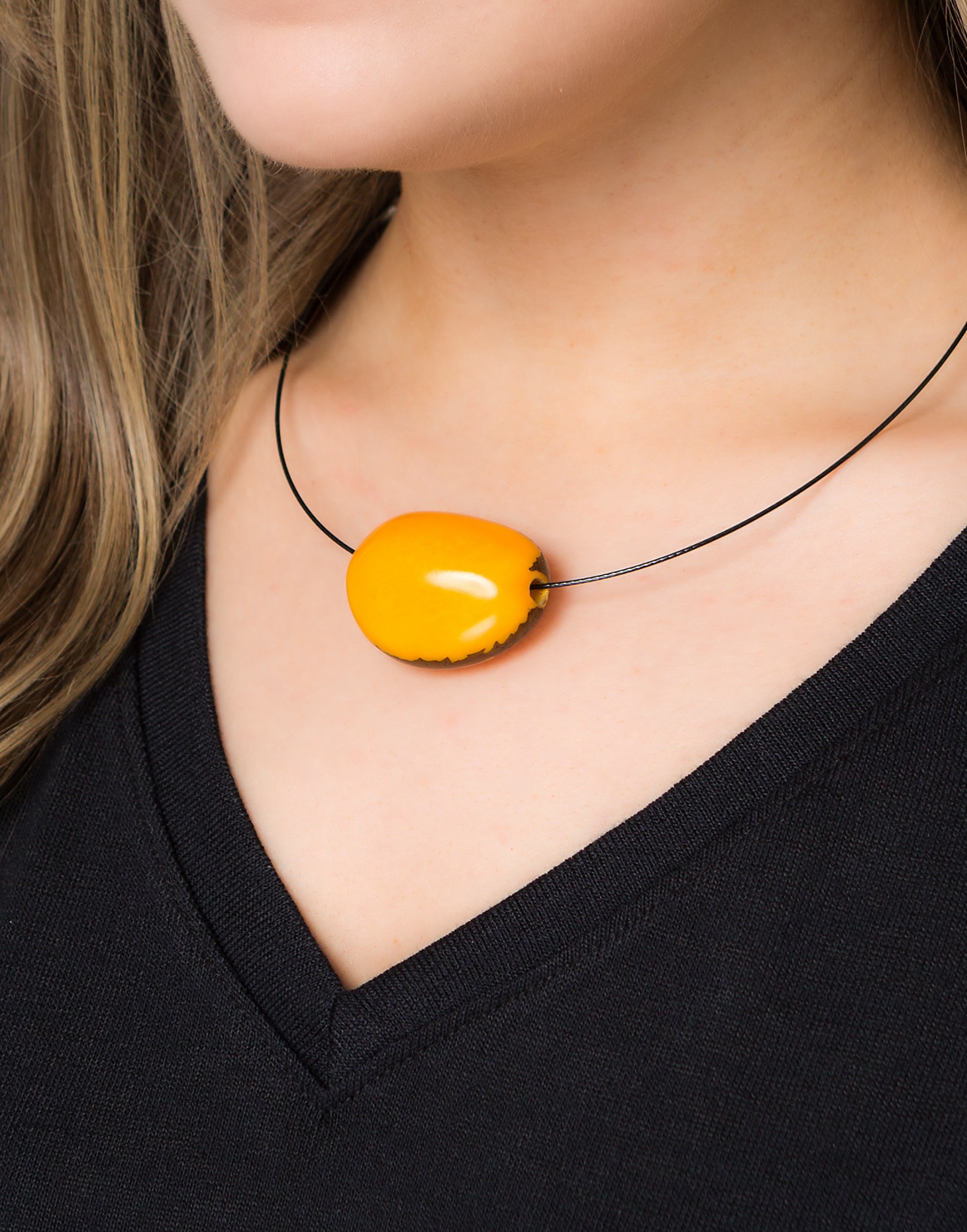 Yellow Flattened Seed Wire Necklace - Pretty Pink Jewellery