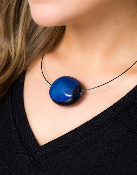 Cobalt Blue Flattened Seed Wire Necklace - Pretty Pink Jewellery