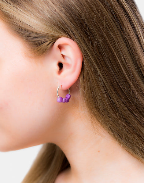 Purple Cubo Mini Silver Hoop Earrings - Pretty Pink Jewellery