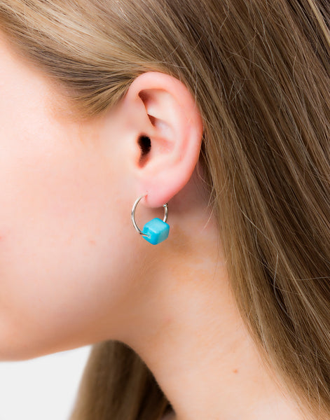 Bright Blue Cubo Maxi Silver Hoop Earrings - Pretty Pink Jewellery