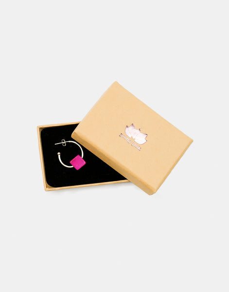 Cubo Maxi Silver Hoop Earrings - Pretty Pink Jewellery