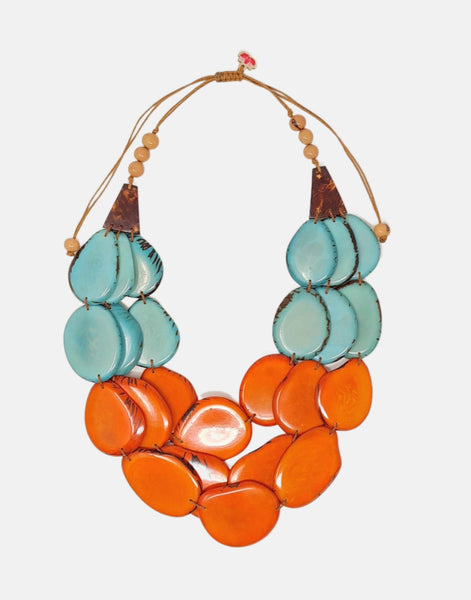 Petala Tagua Necklace - Aqua and Orange - Pretty Pink Jewellery