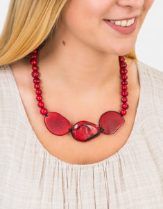 Red Trio Marble Slice Adjustable Necklace - Pretty Pink Jewellery