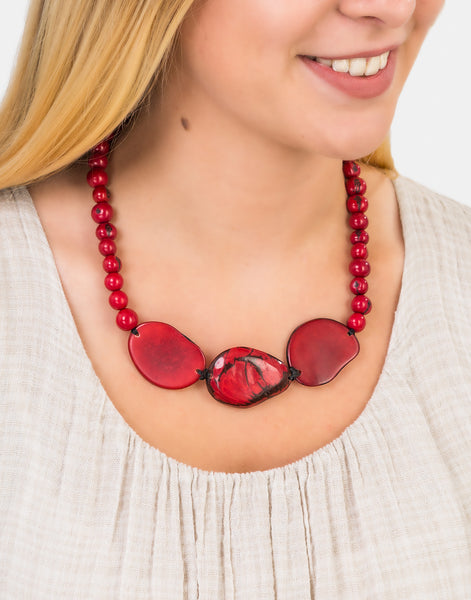 Red Trio Marble Slice Adjustable Necklace - Pretty Pink Jewellery