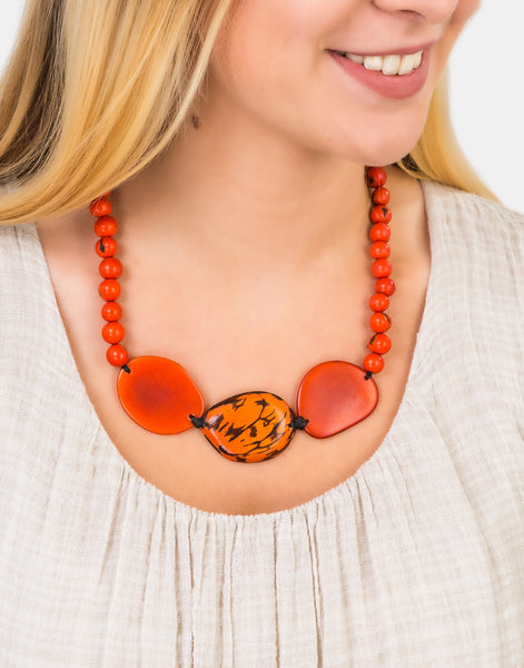 Orange Trio Marble Slice Adjustable Necklace - Pretty Pink Jewellery
