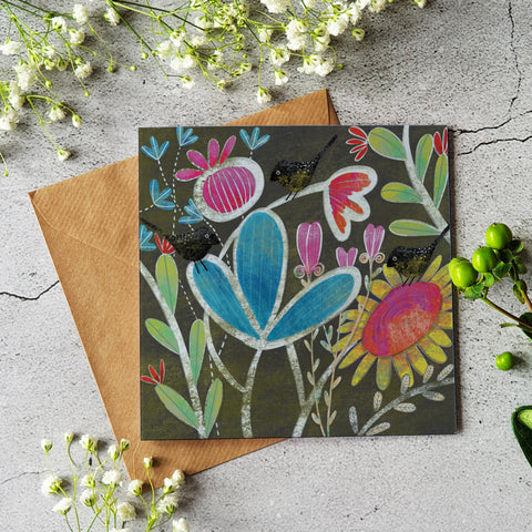 Midnight garden greeting card - Blank inside - Pretty Pink Jewellery