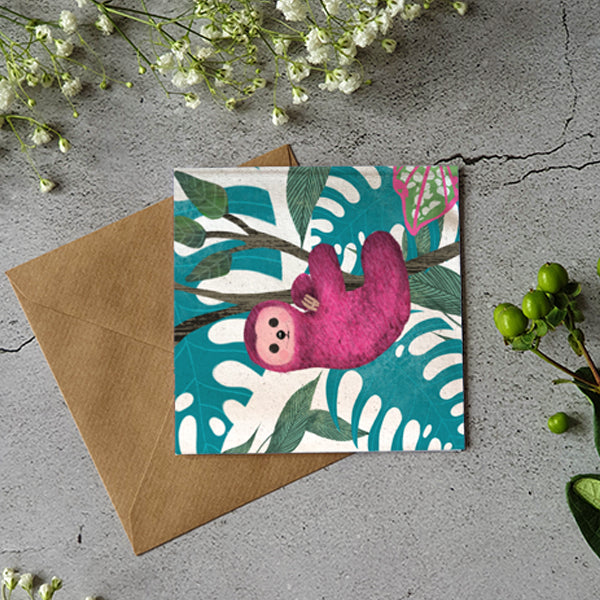 Sloth - greeting card blank inside - Pretty Pink Jewellery