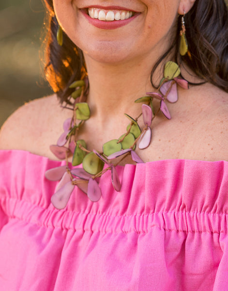 Secca Tagua Necklace - Dusky Pink and Green - Pretty Pink Jewellery