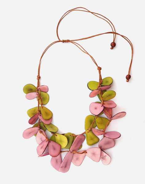 Secca Tagua Necklace - Dusky Pink and Green - Pretty Pink Jewellery