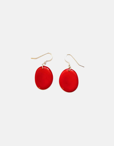 Red Flat Tagua Nut Earrings - Pretty Pink Jewellery