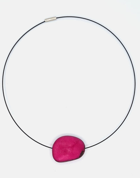 Fuchsia Flattened Seed Wire Necklace - Pretty Pink Jewellery